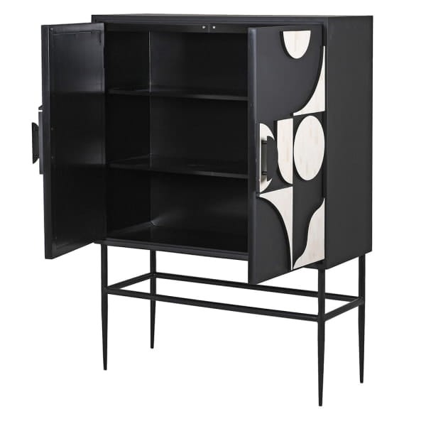 Barek na alkohole - komoda na podstawie Geo 141 cm inkrustowany geometryczne wzory