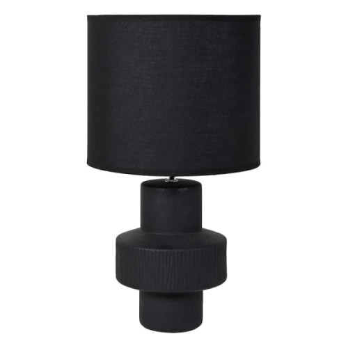 Duża czarna lampa stołowa Mystic Black 55 cm – ceramiczna podstawa i lniany abażur