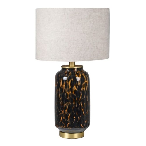 Lampa stołowa Tortoise 70 cm szklana zdobiona podstawa beżowy abażur lniany