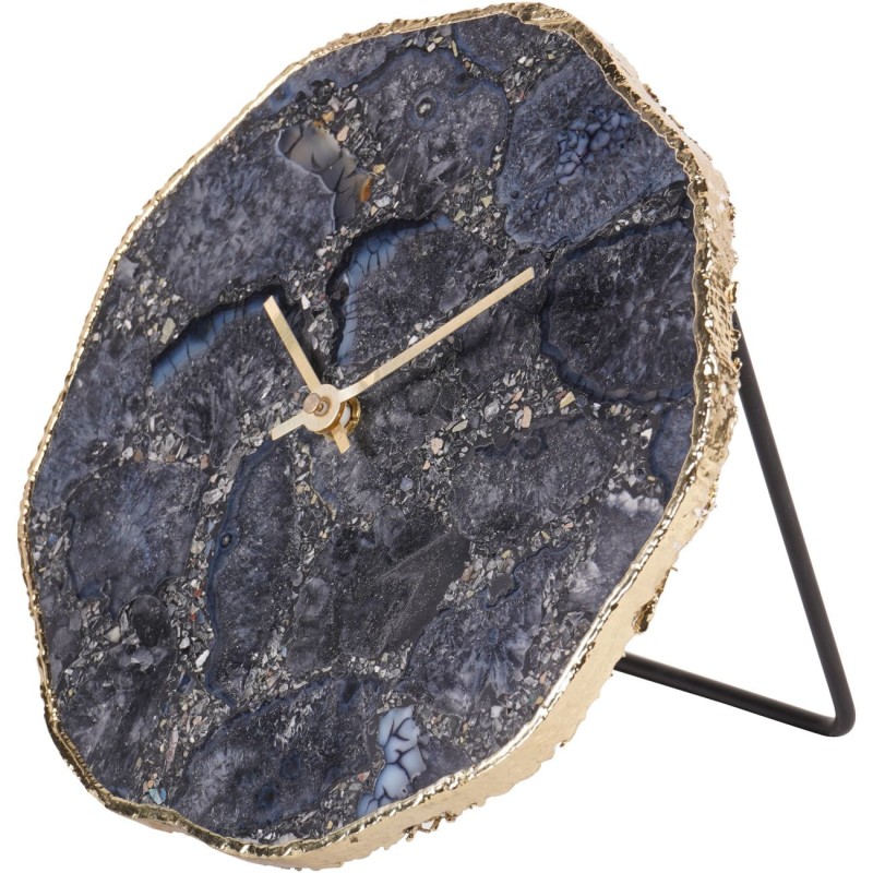 Zegar nablatowy Agate Dark 20 cm naturalny agat złote detale niebieski