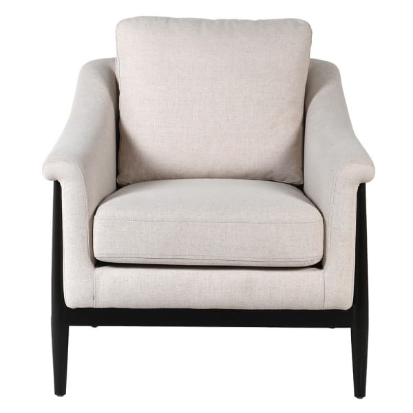 Fotel biały Memphis II lniana tapicerka czarna drewniana rama fotel do salonu