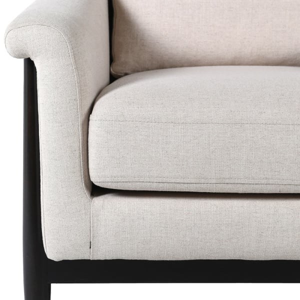 Fotel biały Memphis II lniana tapicerka czarna drewniana rama fotel do salonu