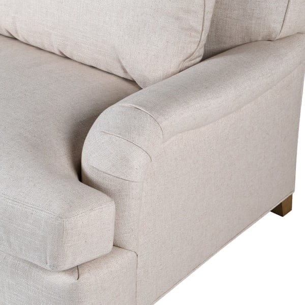 Jasna sofa Love lniana tapicerka 210 cm poduszka nóżki na kółkach trzyosobowa kanapa