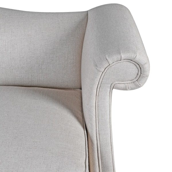 Biała lniana sofa Bromley lniana tapicerka 220 cm trzyosobowa kanapa na drewnianej podstawie