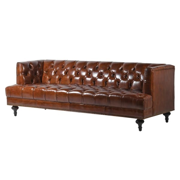 Skórzana Sofa Vintage Brown 210 cm brązowa skóra kauczuk sosna - skórzana kanapa