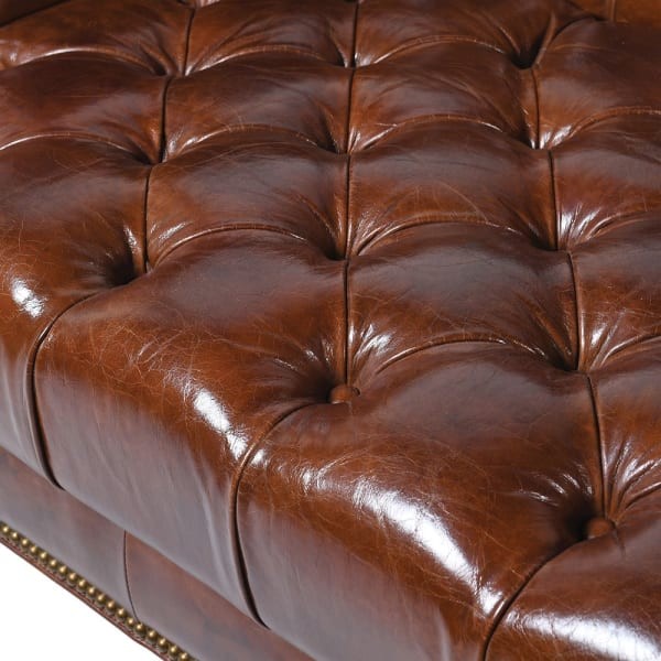 Skórzana Sofa Vintage Brown 210 cm brązowa skóra kauczuk sosna