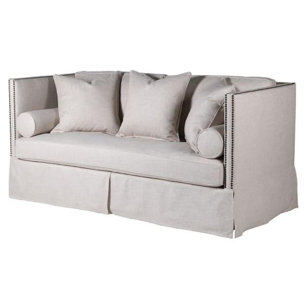 Jasna sofa Orpington lniana tapicerka 177 cm trzyosobowa kanapa jasna