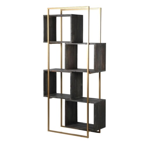Regał Finchley Cube 195x94,5 cm żelazna rama drewno z odzysku 