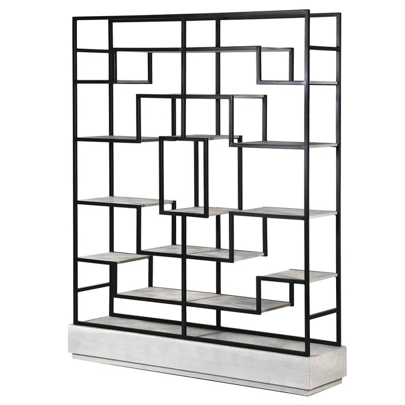 Duży Regał glamour 200 cm jasny dąb żelazna czarna rama liczne wewnętrzne półki