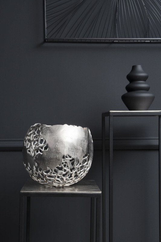 Waza okrągła Chelsea S 28x26 cm ażurowa srebrna aluminium