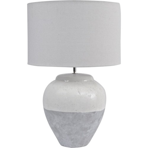 Lampa stołowa Caroline Grey L 77 cm – porcelanowa podstawa i biały lniany abażur