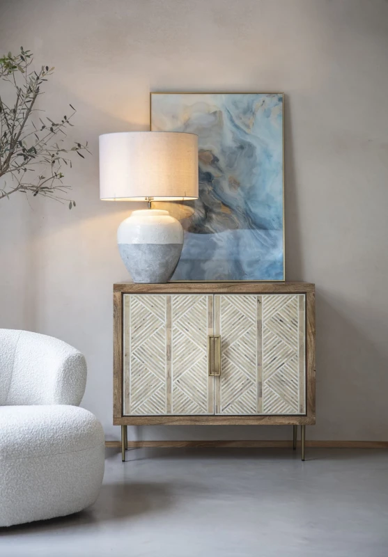 Duża porcelanowa lampa w kolorze białym i szarym