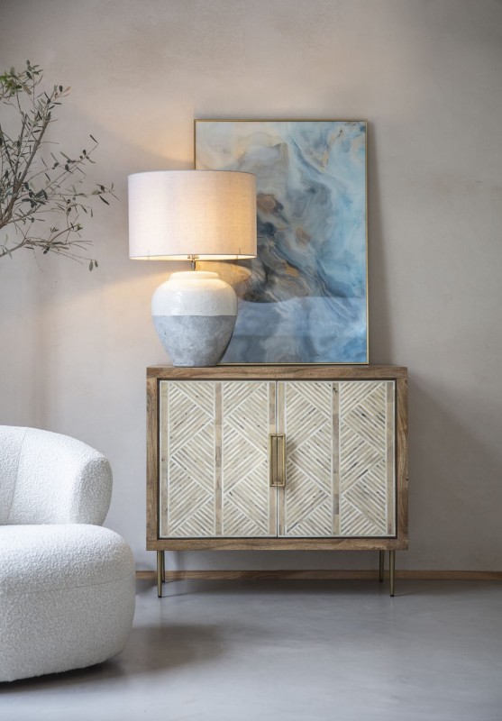 Lampa Caroline Grey L 77 cm porcelanowa podstawa biały lniany klosz
