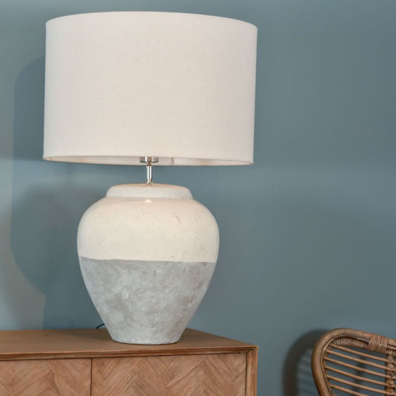 Lampa Caroline Grey L 77 cm porcelanowa podstawa biały lniany klosz
