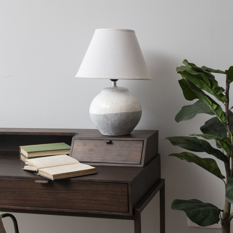Lampa Caroline Grey S 40 cm porcelanowa podstawa biały lniany klosz