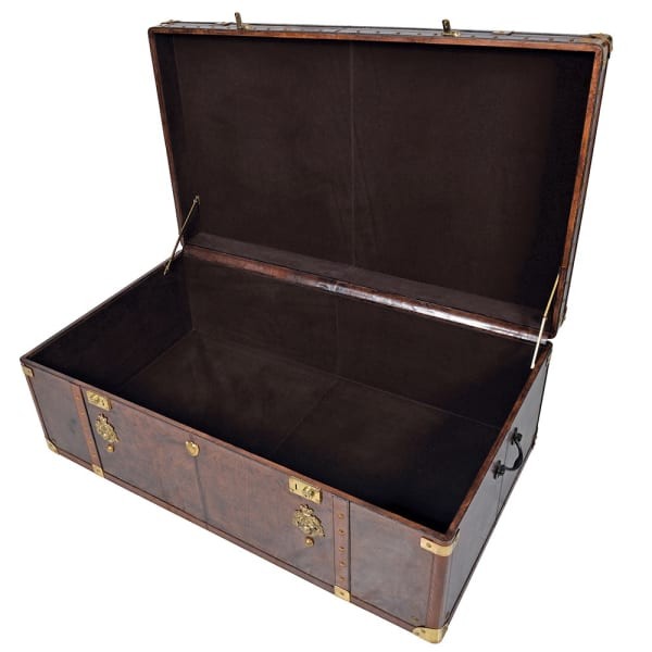 Brązowy skórzany stolik kawowy z pojemnikiem – skrzynia ze skóry Jaipur