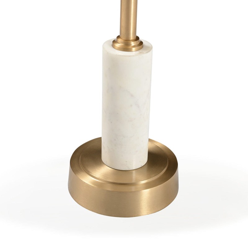 Stolik boczny Erdre 55 cm złoty metalowy stolik ze zdobioną podstawą z jasnego marmuru