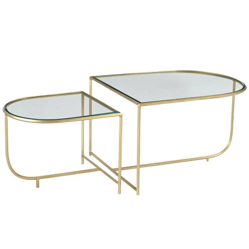 Stolik kawowy Larga dwa elementy szklany blat złota rama