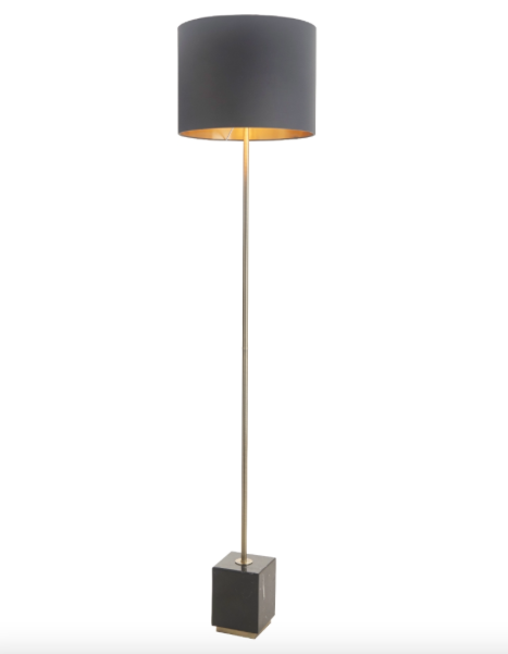 Lampa Podłogowa Chesham Marble 166 cm złota podstawa z czarnym marmurem czarny abażur