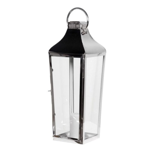 Lampion Sloane Silver 71,5 cm – srebrny lampion ze szkła i stali nierdzewnej