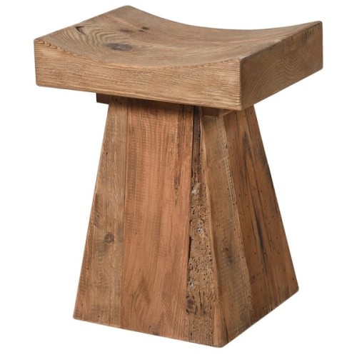 Stołek drewniany Japandi drewno z odzysku 45 cm naturalny kolor