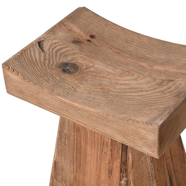 Stołek drewniany Japandi drewno z odzysku 45 cm naturalny kolor