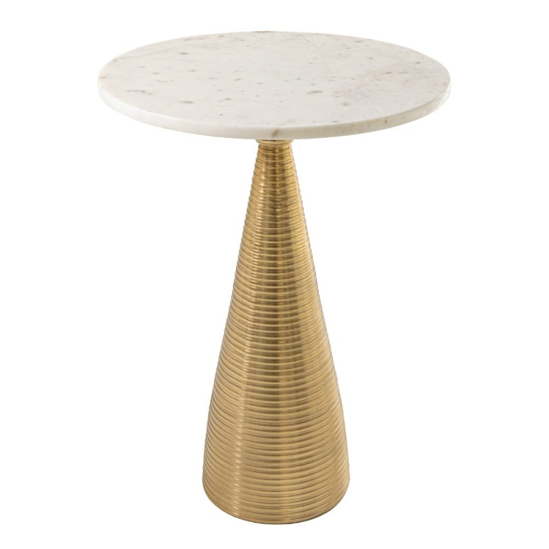 Okrągły Stolik boczny Orne 54 cm złoty metalowy stolik marmurowy blat