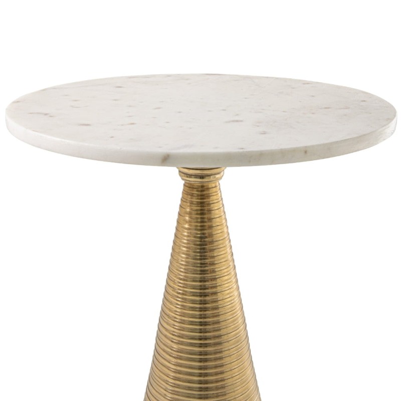 Okrągły Stolik boczny Orne 54 cm złoty metalowy stolik marmurowy blat