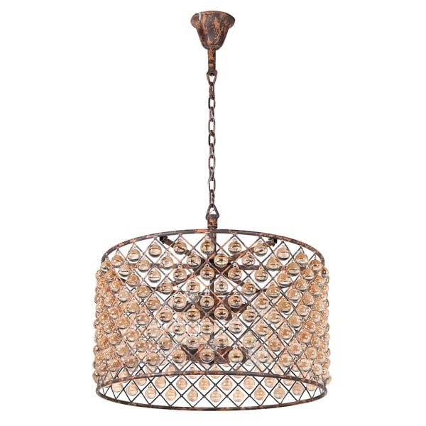Żyrandol rustykalny Royal 70x41 cm żelazo bursztynowe kryształy