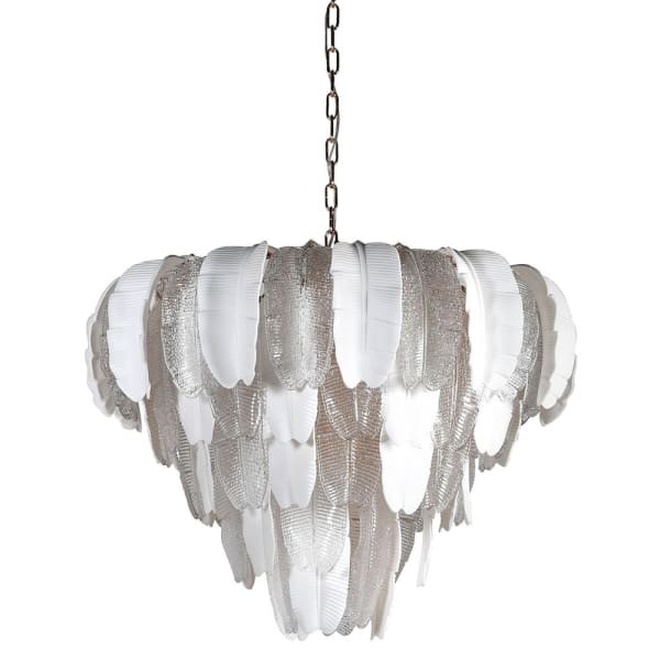 Żyrandol Leaf White 75x60 cm białe i przeźroczyste liście pięć poziomów