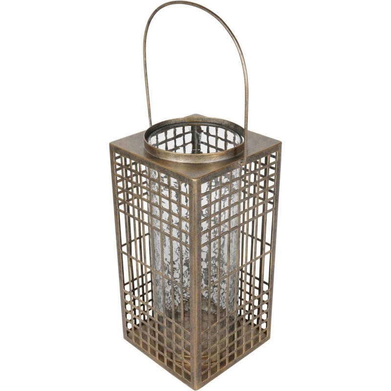 Lampion stojący z geometryczną metalową obudową