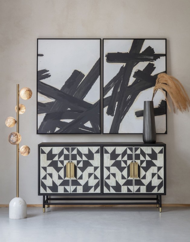 Nowoczesny obraz dwa panele Brush 160x120 cm czerń i biel abstrakcja