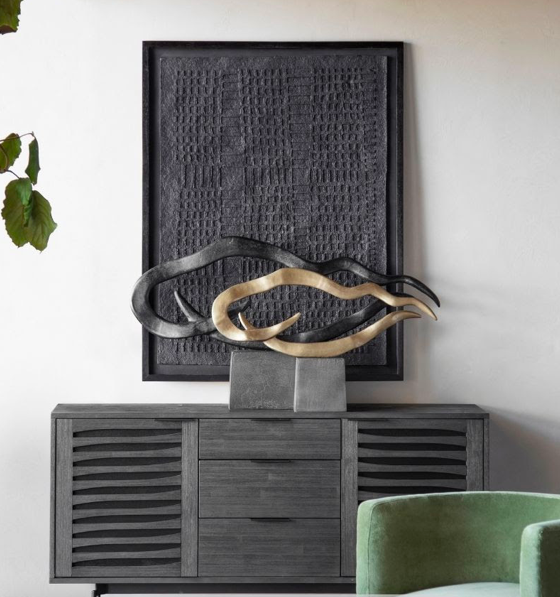 Złota rzeźba Waves 84 cm nowoczesna aluminium duża rzeźba