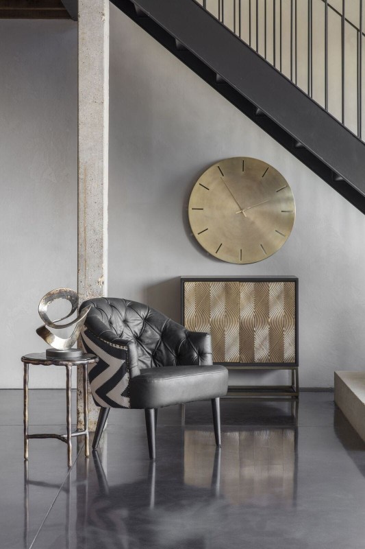 Okrągły zegar ścienny Greenwich żelazny 76 cm złoty metalowy