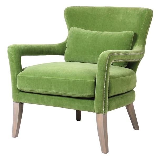 Zielony Fotel Pico pistacjowy 82 cm bawełna drewniane nóżki