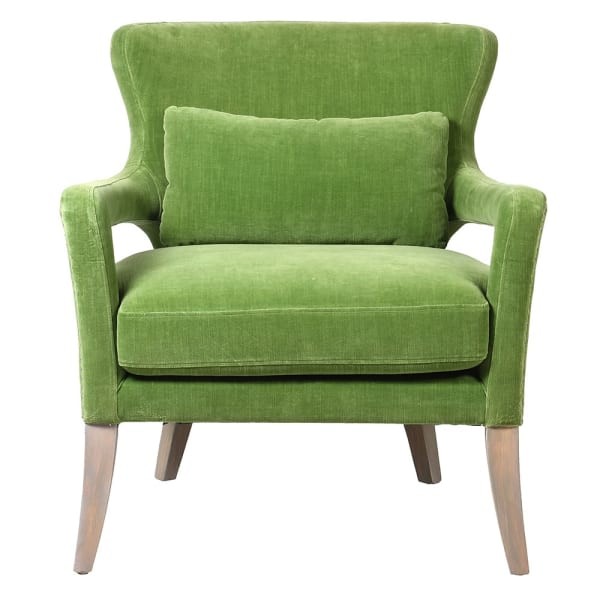 Zielony Fotel Pico pistacjowy 82 cm bawełna drewniane nóżki