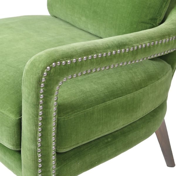 Zielony Fotel Pico pistacjowy 82 cm bawełna drewniane nóżki