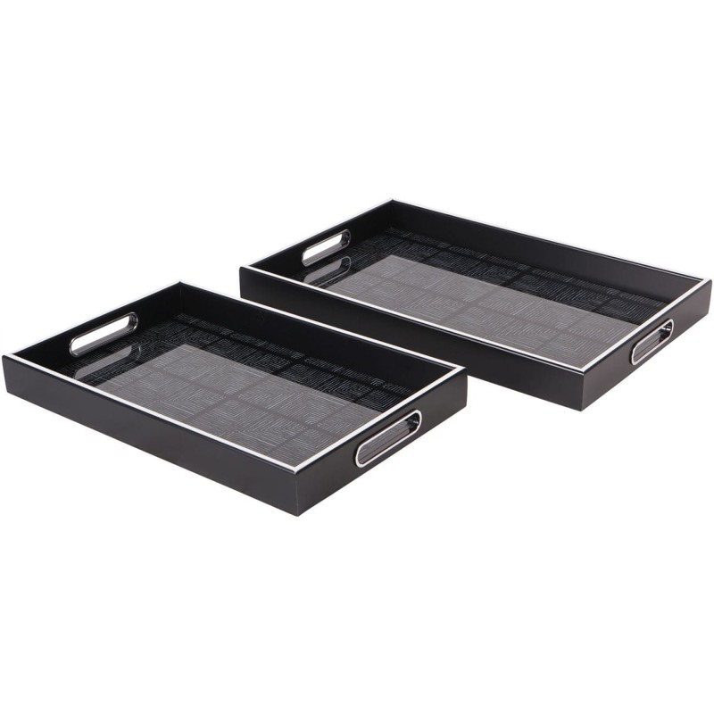 Dwie tace dekoracyjne Squares 40 cm czarno-srebrne geometryczne wzory