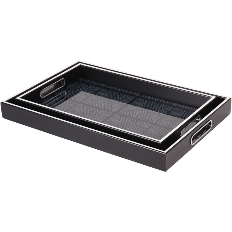 Dwie tace dekoracyjne Squares 40 cm czarno-srebrne geometryczne wzory
