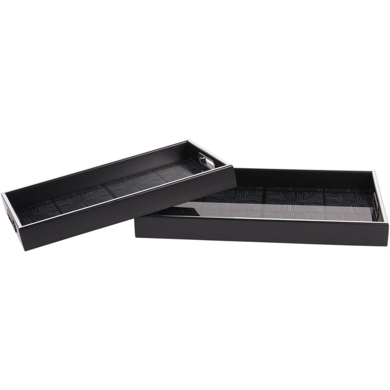 Dwie tace dekoracyjne Squares 40 cm czarno-srebrne geometryczne wzory