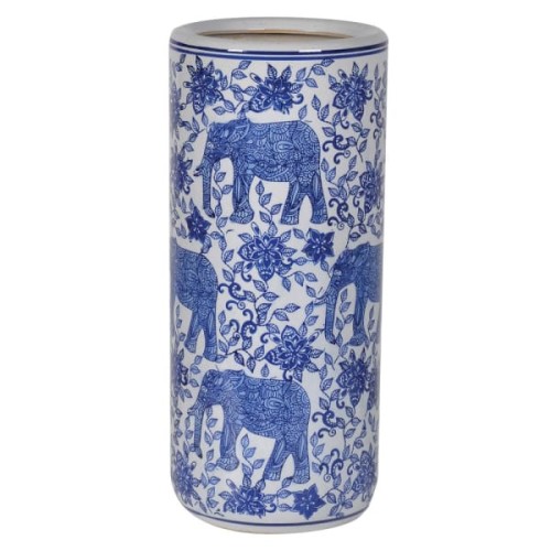 Porcelanowy parasolnik India 45 cm - stojak na parasole biel niebieski słonie