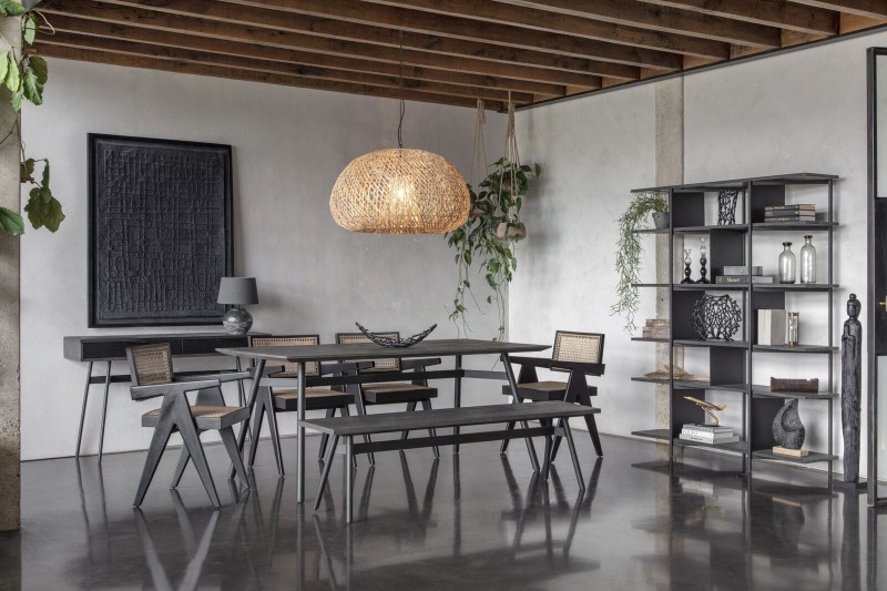 Szary stół do jadalni drewniany Ascott 180x90 cm akacja cztery nogi