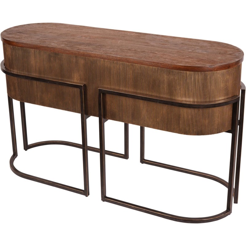 Konsola Chester 138x86 cm drewniany blat metal antyczne złoto