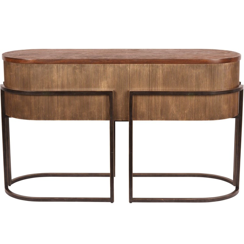 Konsola Chester 138x86 cm drewniany blat metal antyczne złoto