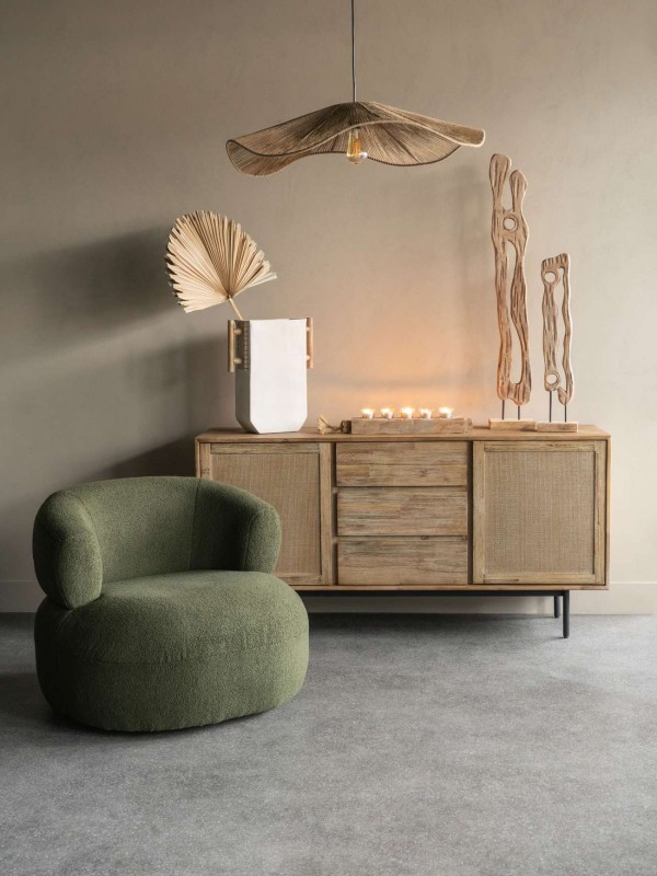 Komoda drewniana Jupiter 160 cm akacja rattan dwudrzwiowa z trzema szufladami