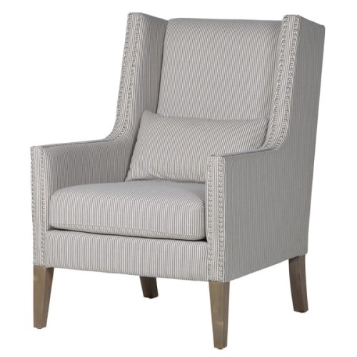 Jasny Fotel Stripes 109 cm bawełna i len drewniane nóżki fotel z poduszką