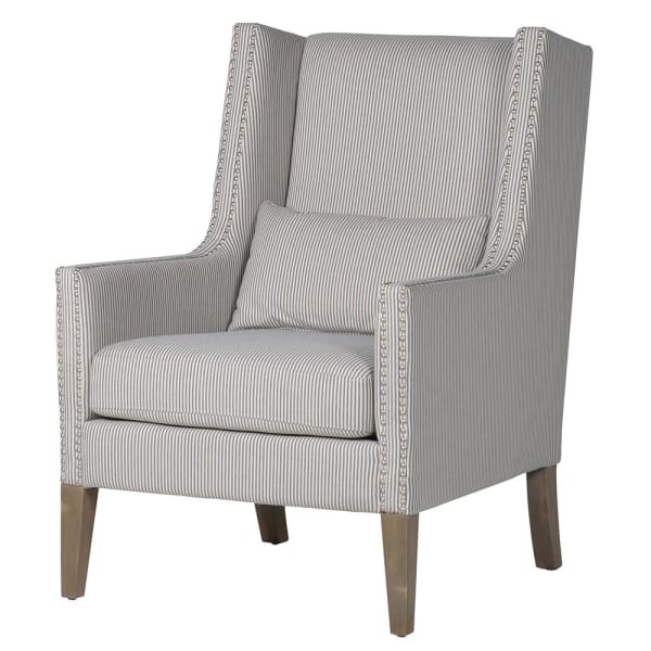 Jasny Fotel Stripes 109 cm bawełna i len drewniane nóżki fotel z poduszką