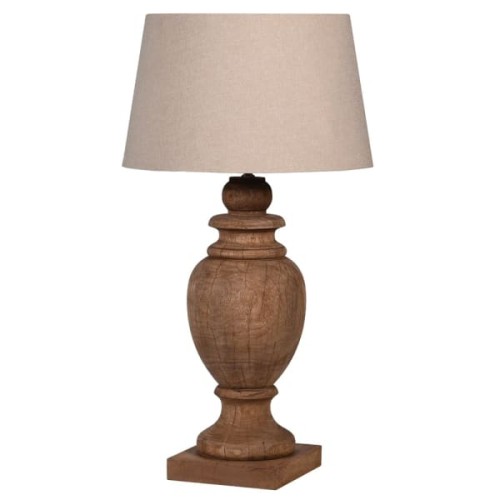 Bardzo duża lampa stołowa Wooden Manila 95 cm drewno mango kremowy abażur