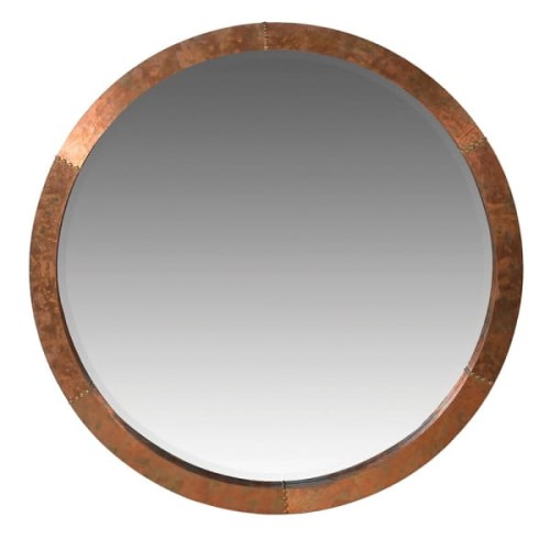 Okrągłe lustro Leicester Copper 91,5 cm miedziana rama efekt postarzenia