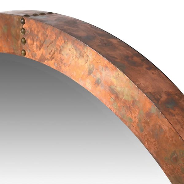 Okrągłe stylizowane lustro miedziane 91,5 cm postarzana rama